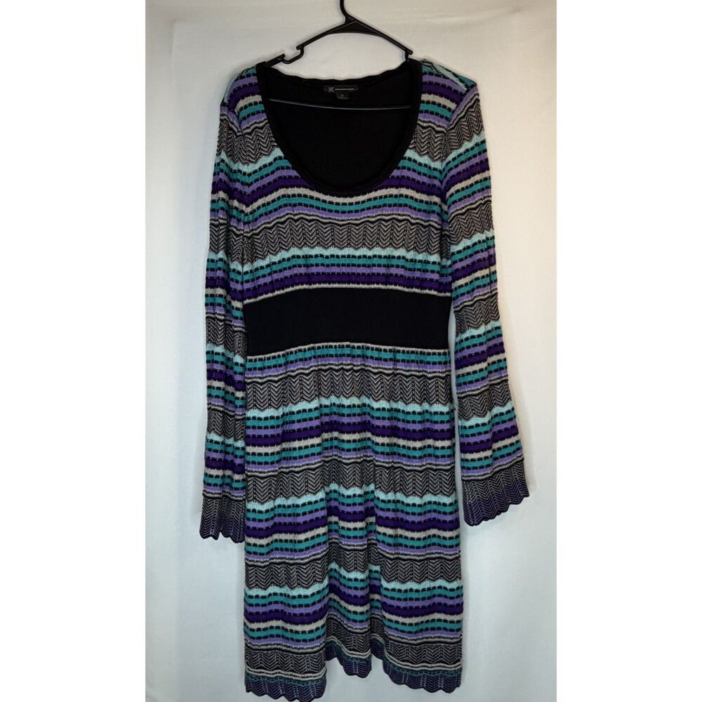 XL INC International Concepts Sweater Dress Cotton Knit Striped Bell Sleeve